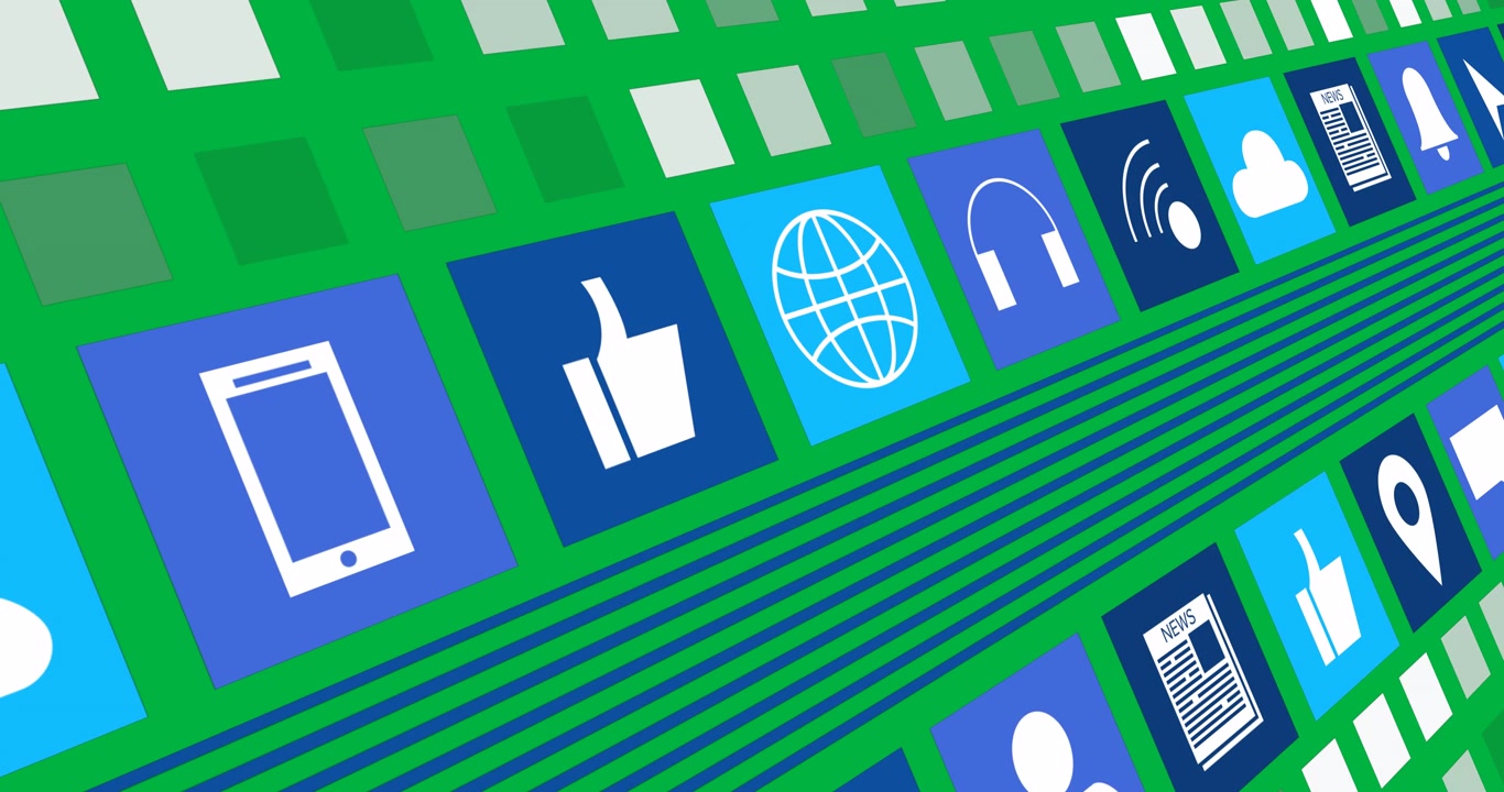 Animation of digital online icons moving on transparent background