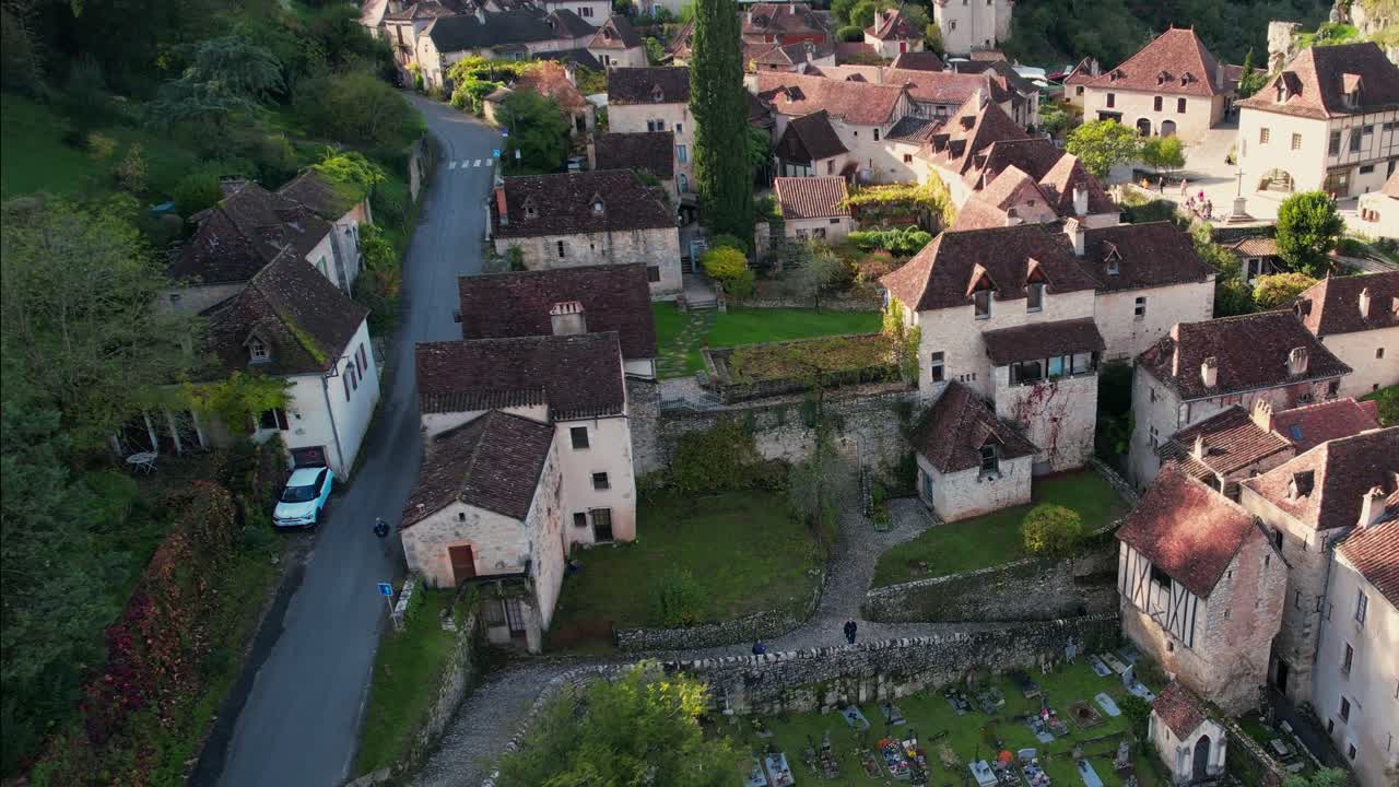 Charming medieval village with cobbled streets in a scenic cliff setting
