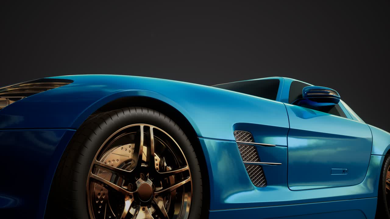 밝은 조명을 가진 어두운 스튜디오에서 럭셔리 스포츠 자동차