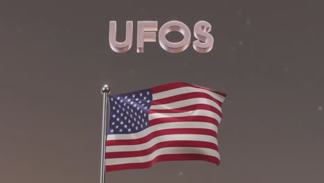 UFO-Text-Mit-Schwenkender-Flagge-Der-USA-In-Der-Nacht