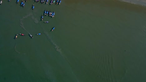 above view of traditional longtail boats in ao nang, andaman sea, krabi islands, thailand