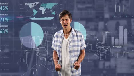 animación de la ciudad digital y procesamiento de datos sobre el hombre caucásico