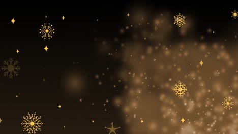Animation-of-golden-snowflakes-over-black-background-with-golden-dots