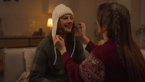 couple sharing warmth and happiness at home