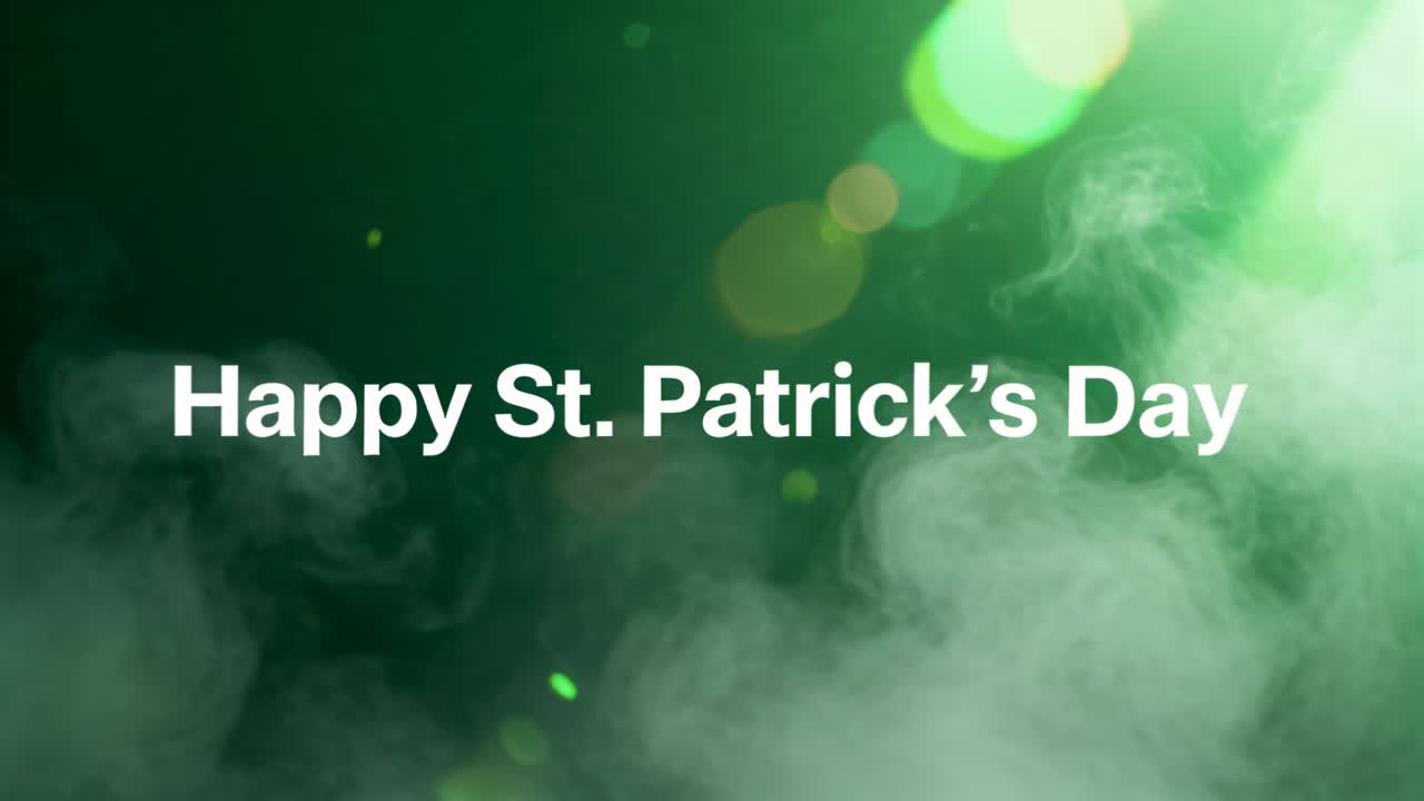 Starting scene moving on green set, boosting white text Happy St