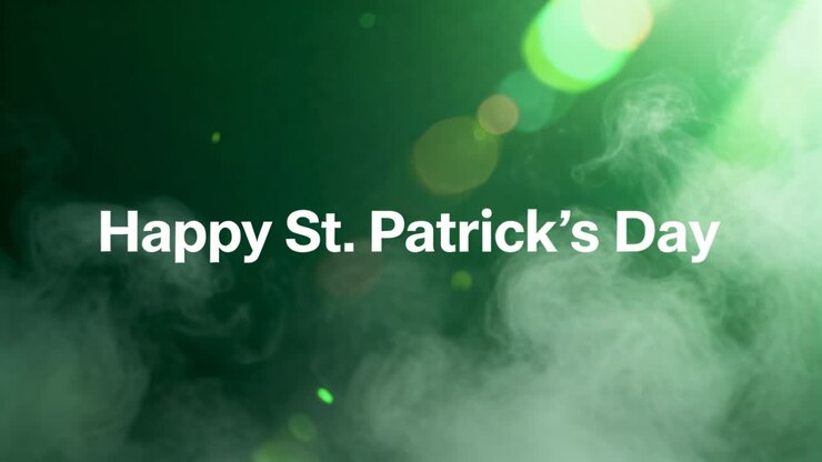 Starting scene moving on green set, boosting white text Happy St