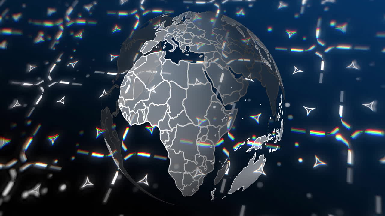 Globe with digital network connections and data processing animation over continents