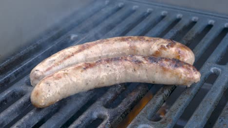 preparing delicious sausages for a bbq barbeque on a gas grill