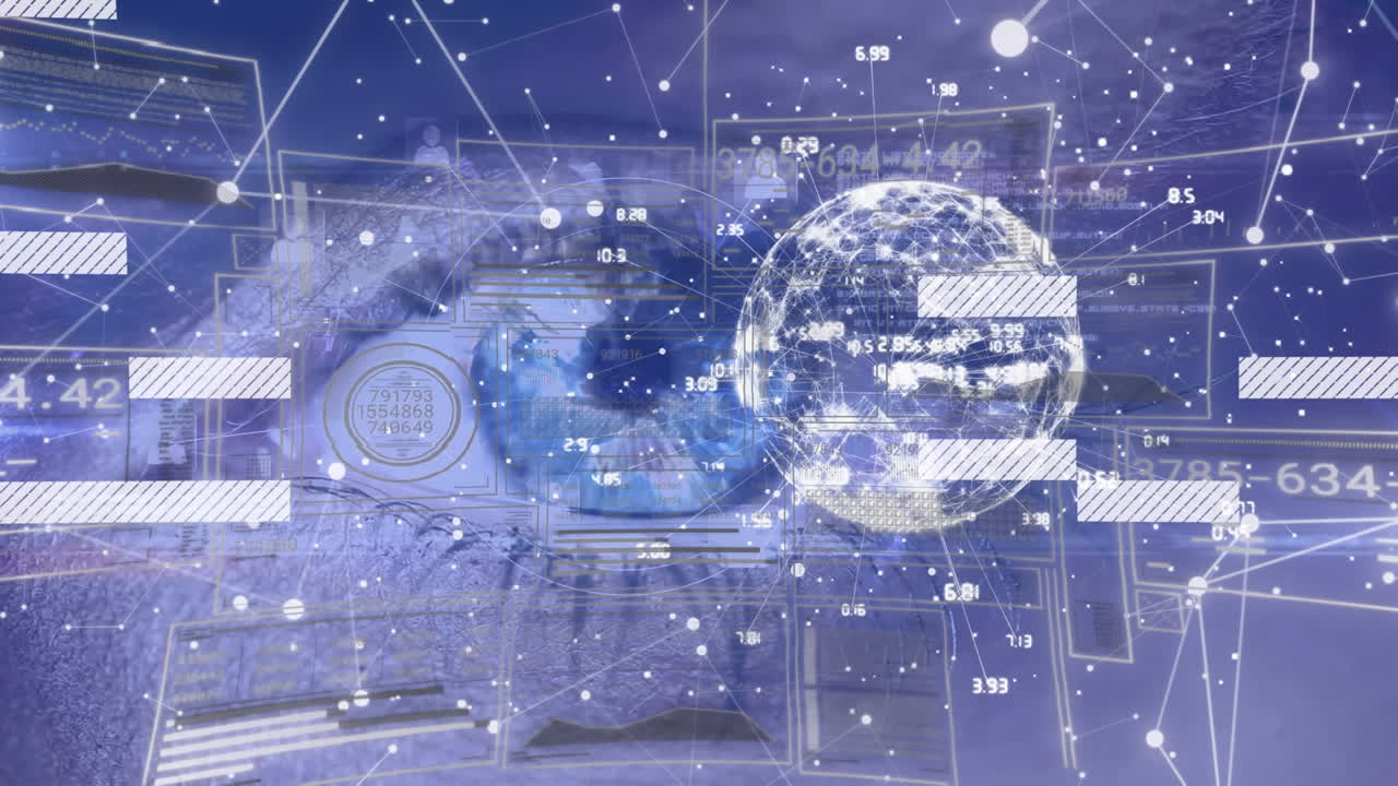 여성 눈의 클로즈업에서 연결 및 데이터 처리의 네트워크의 지구상의 애니메이션