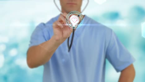 doctor holding stethoscope that shows heartbeat