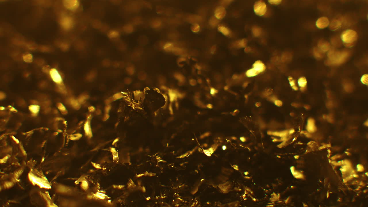 Golden color metal fillings macro shot