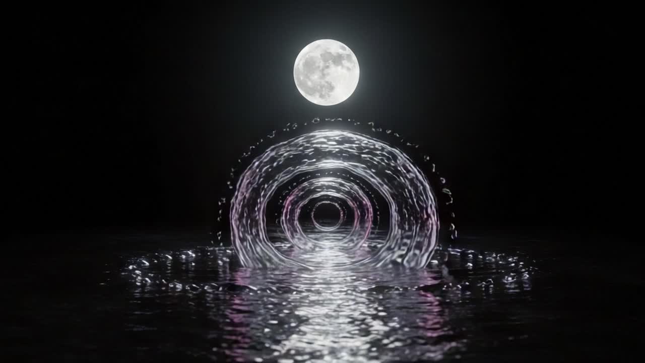 Ethereal Water Ripples Under the Illuminated Moon: A Captivating Display of Fluid Motion and Nighttime Serenity