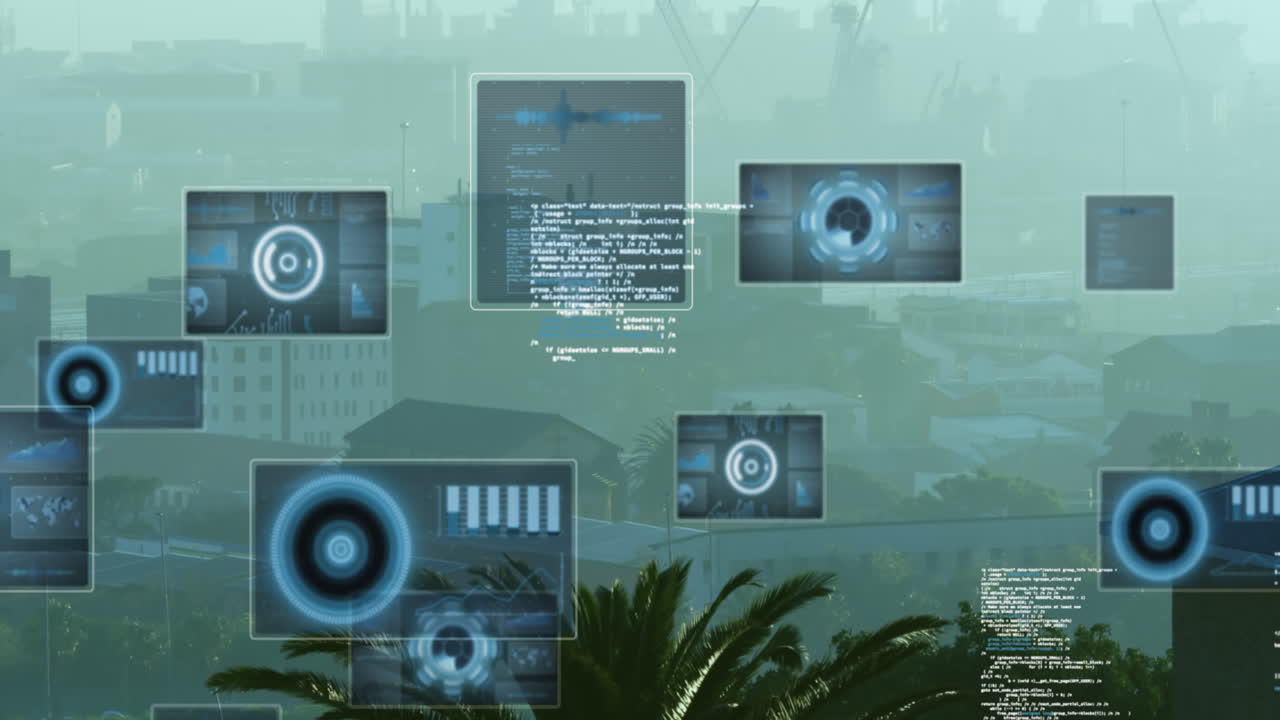 animación de escaneos y procesamiento de datos sobre el paisaje urbano