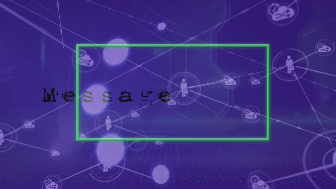 파란색 배경에 직사각형 배너와 프로필 아이콘 네트워크 위에 메시지 텍스트의 애니메이션