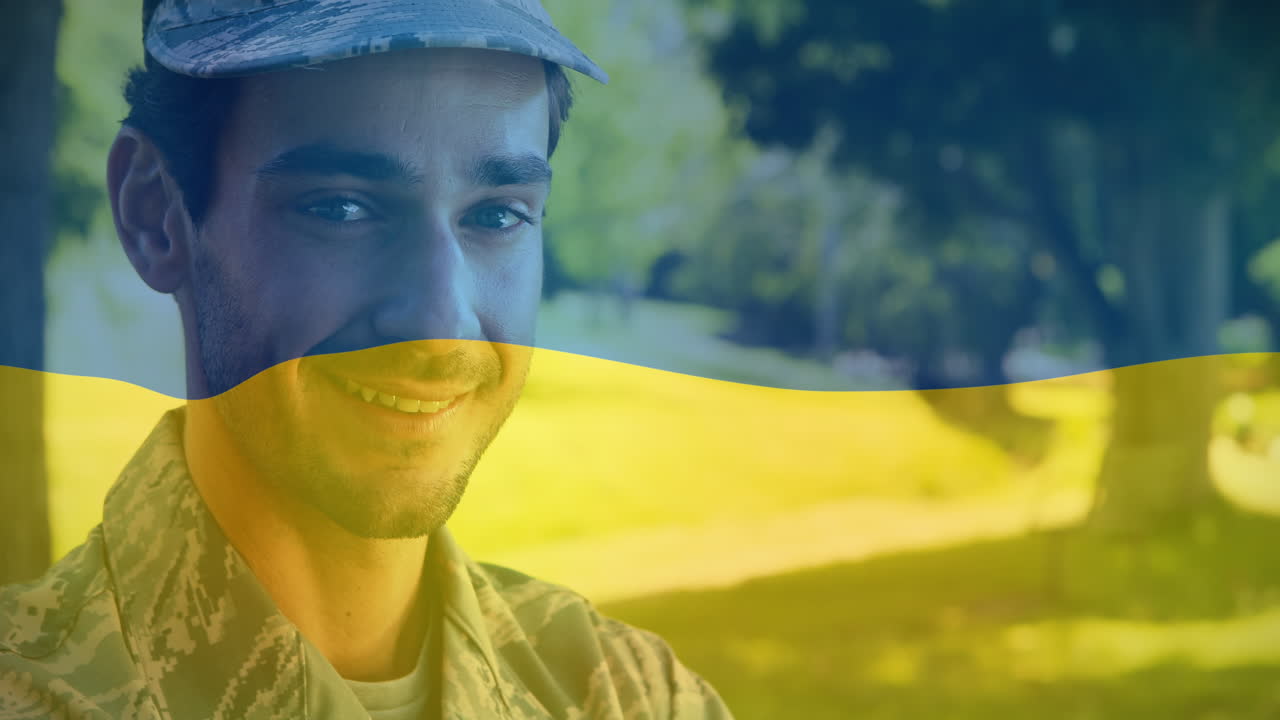 우크라이나의  ⁇ 발의 애니메이션 행복한 혼인 남성 군인