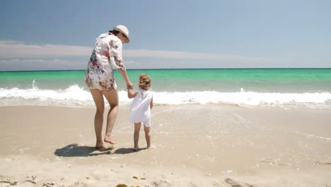 Süßes-Mädchen-Mit-Mama-Am-Strand