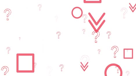 animation of shapes over question marks on white background