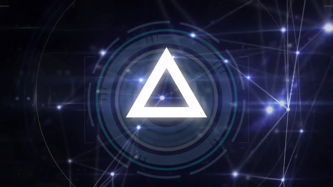 해군 배경의 연결 네트워크를 통해 진동하는 삼각형의 애니메이션