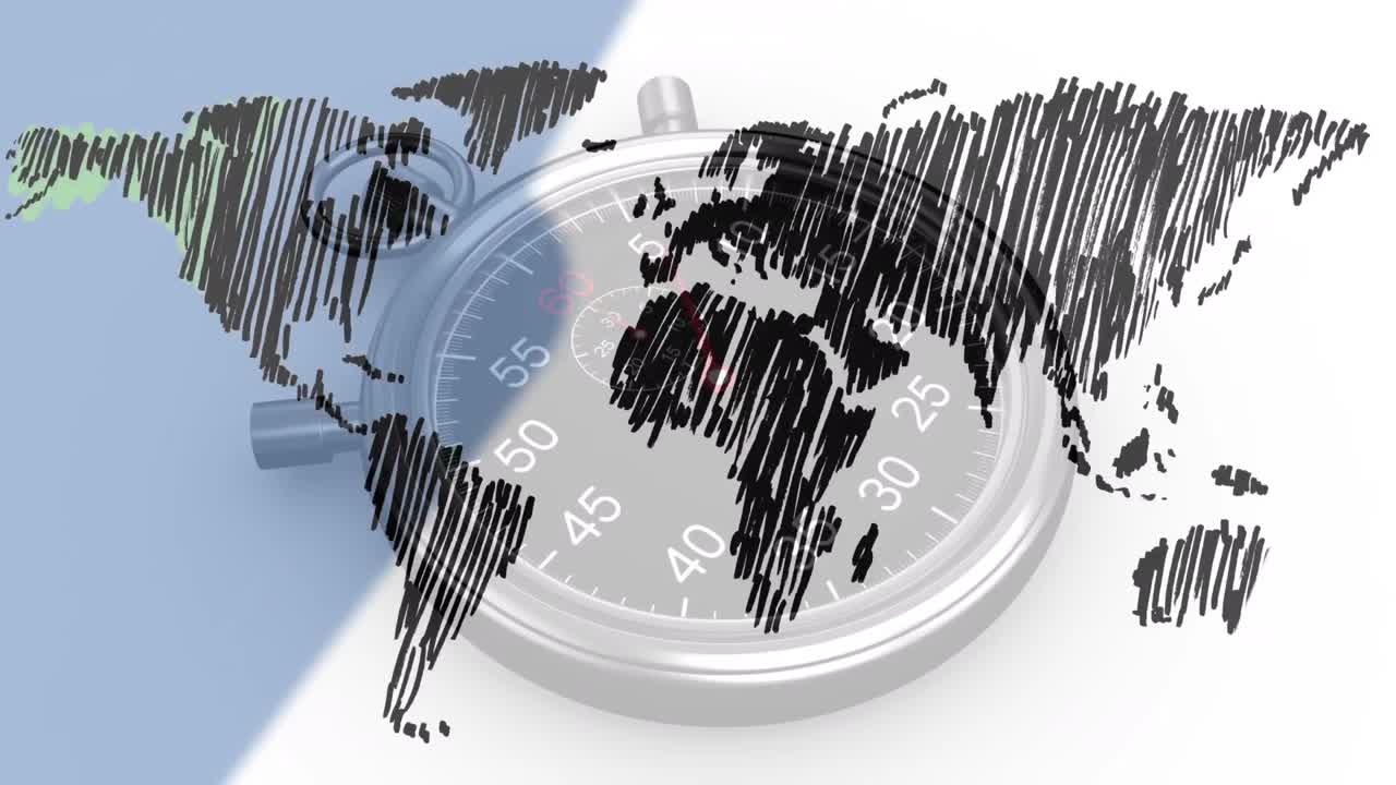 손으로 그린 세계 지도 와 스토프 워치 의 애니메이션