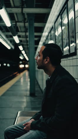 man sitting in a subway station