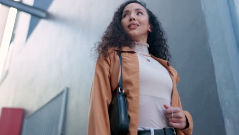 fashion, confident and happy with woman in city