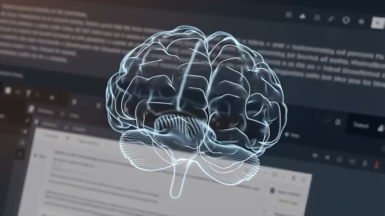 Digital Brain on Computer Screen: AI and Neuroscience Concept
