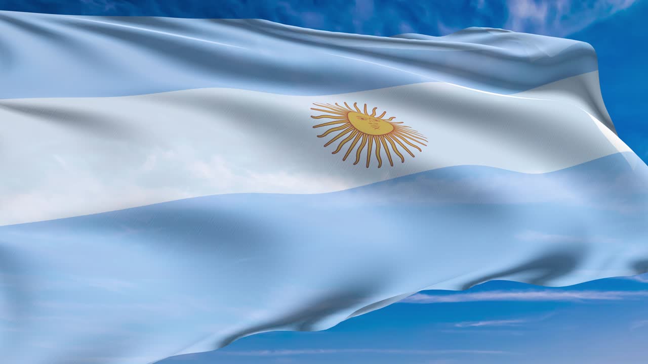 flag of Argentina with fabric structure against a cloudy sky (loopable)