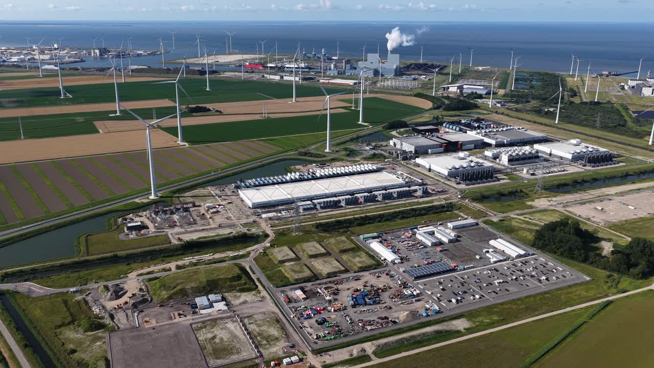 Aerial view of a new hyperscale data center in Eemshaven, Groningen, The Netherlands, built to meet rising demand for AI and cloud services