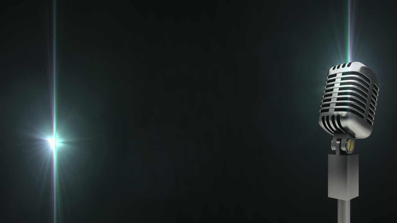 animación de luz y micrófono vintage sobre fondo negro