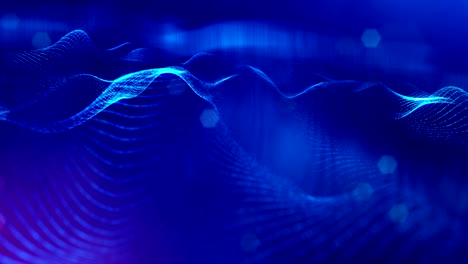 animación 3d sin costuras como fondo de ciencia ficción digital de partículas brillantes como en el mundo nano con profundidad de campo, bokeh. las partículas forman línea, cuadrícula de superficie o misterioso espacio virtual. azul 9