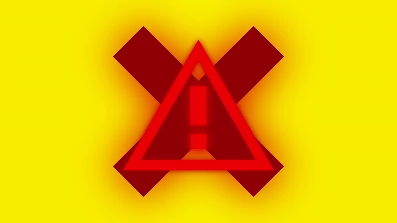 señal de advertencia roja y cruz sobre fondo amarillo con interferencia