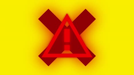 red warning sign and cross on yellow background with interference