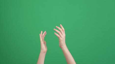 Kid clapping hands, applauding and show gesturing thumbs up on green screen background