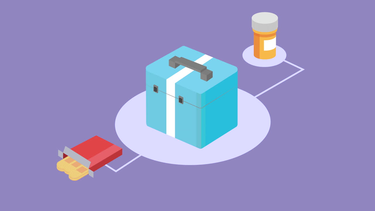 botiquín de primeros auxilios con medicamentos y pastillas para el dolor de garganta