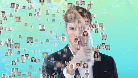 animation of portraits of diverse people over businessman