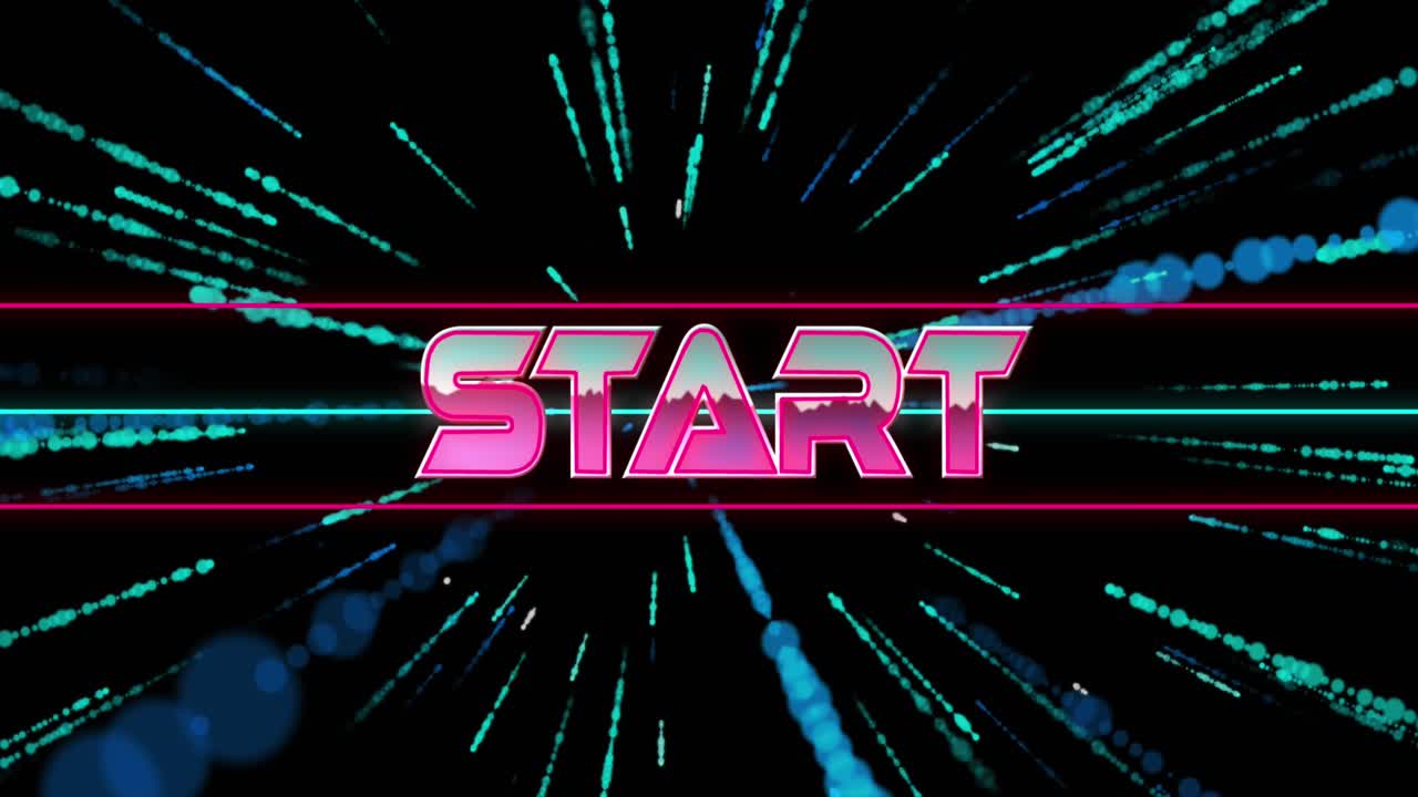 Animation of start text over green and blue light trails