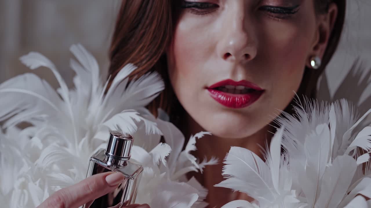 Donna con profumo e piume