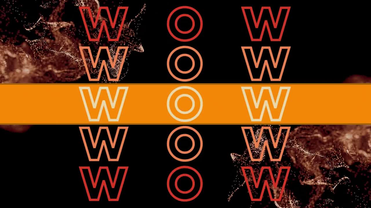 빛나는 움직이는 파동 위에 와우 텍스트의 애니메이션