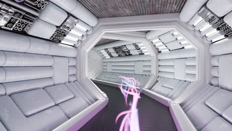 motion graphics 3d illustration inside futuristic spaceship hallway tunnel