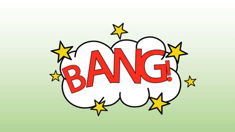 animación de banner de texto de bang sobre burbuja de habla retro contra un fondo de gradiente verde.