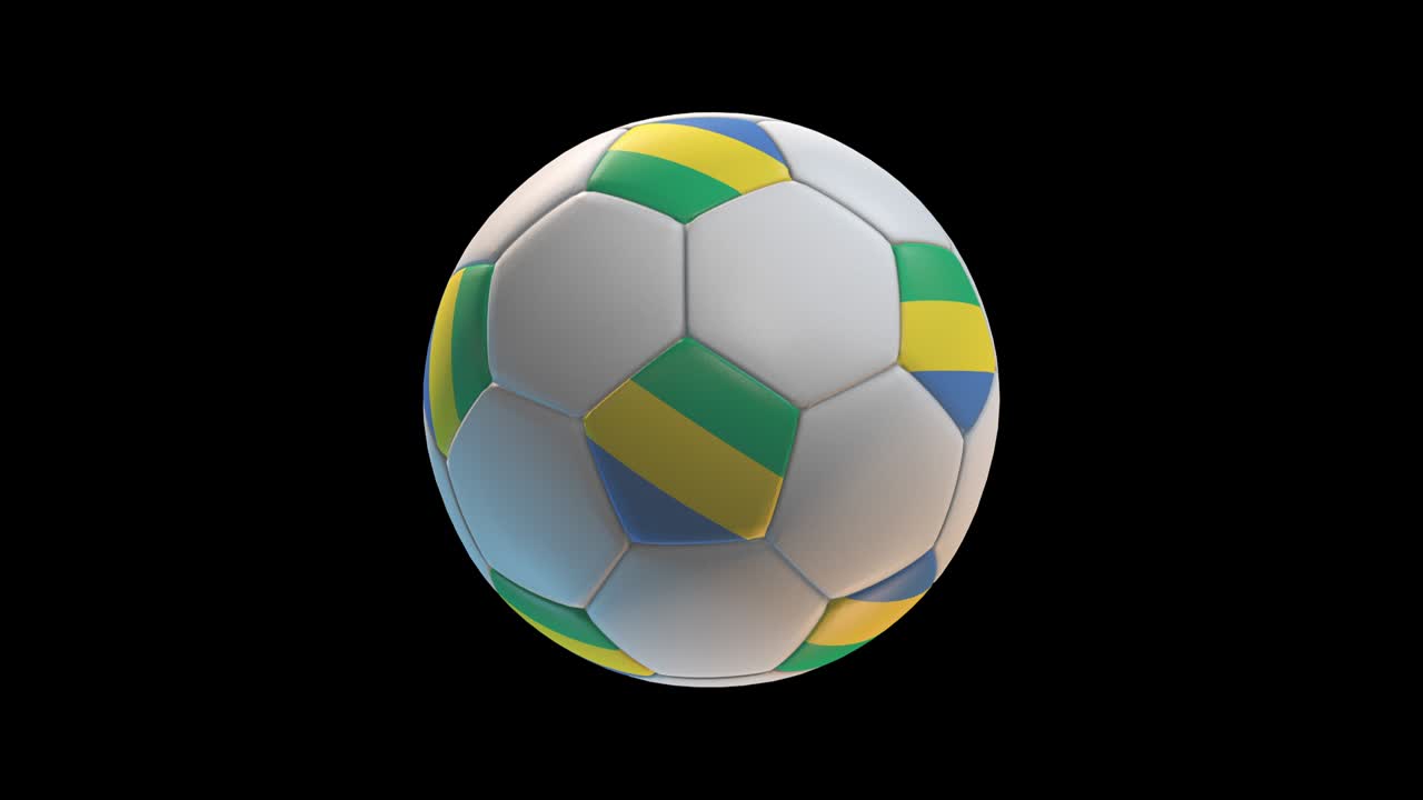 Soccer ball with flag Gabon, on black background loop alpha. 3D Rendering