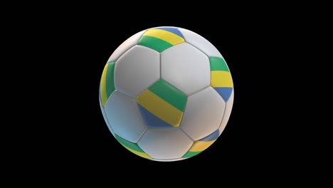pelota de fútbol con bandera de gabón, en fondo negro bucle alfa. renderización 3d