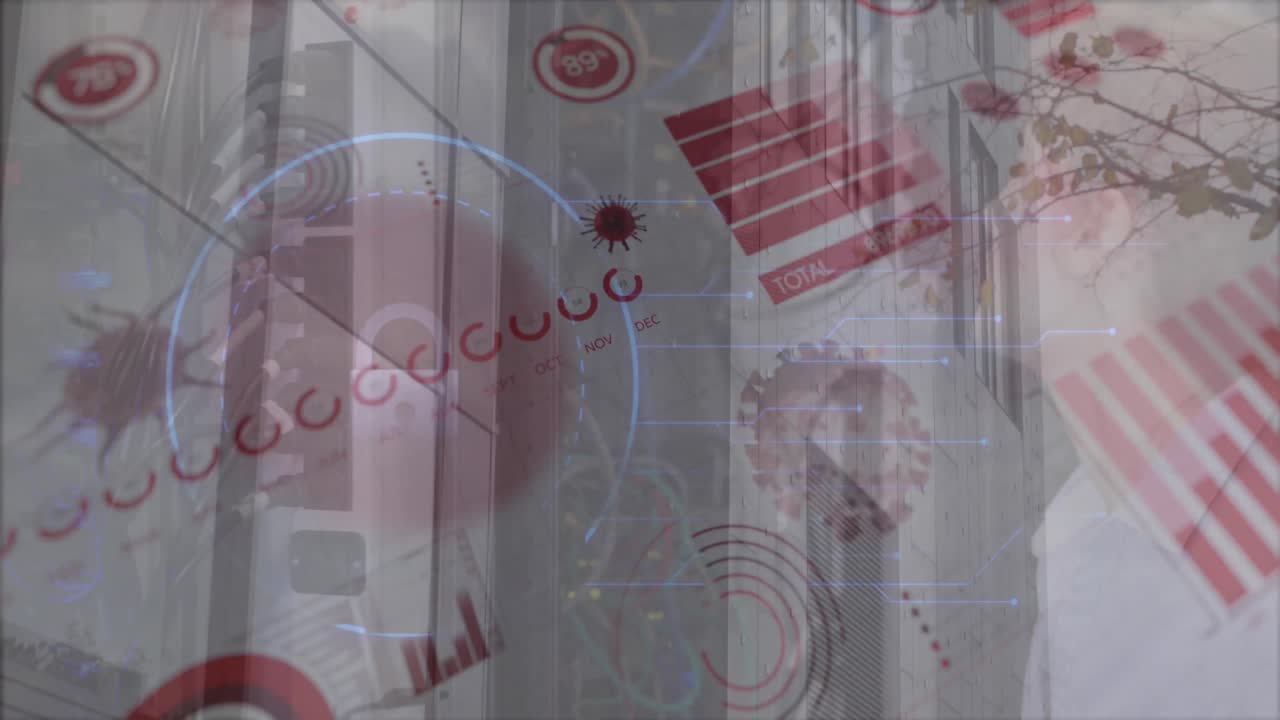 데이터 처리 및 바이러스 세포의 애니메이션 서버 에서 백인 여성 노동자