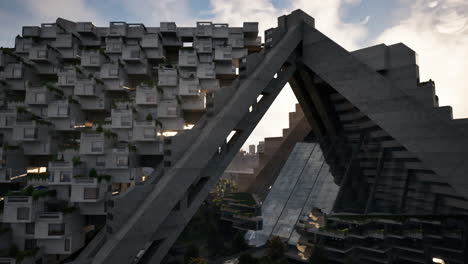 paisaje urbano futurista con rascacielos geométricos