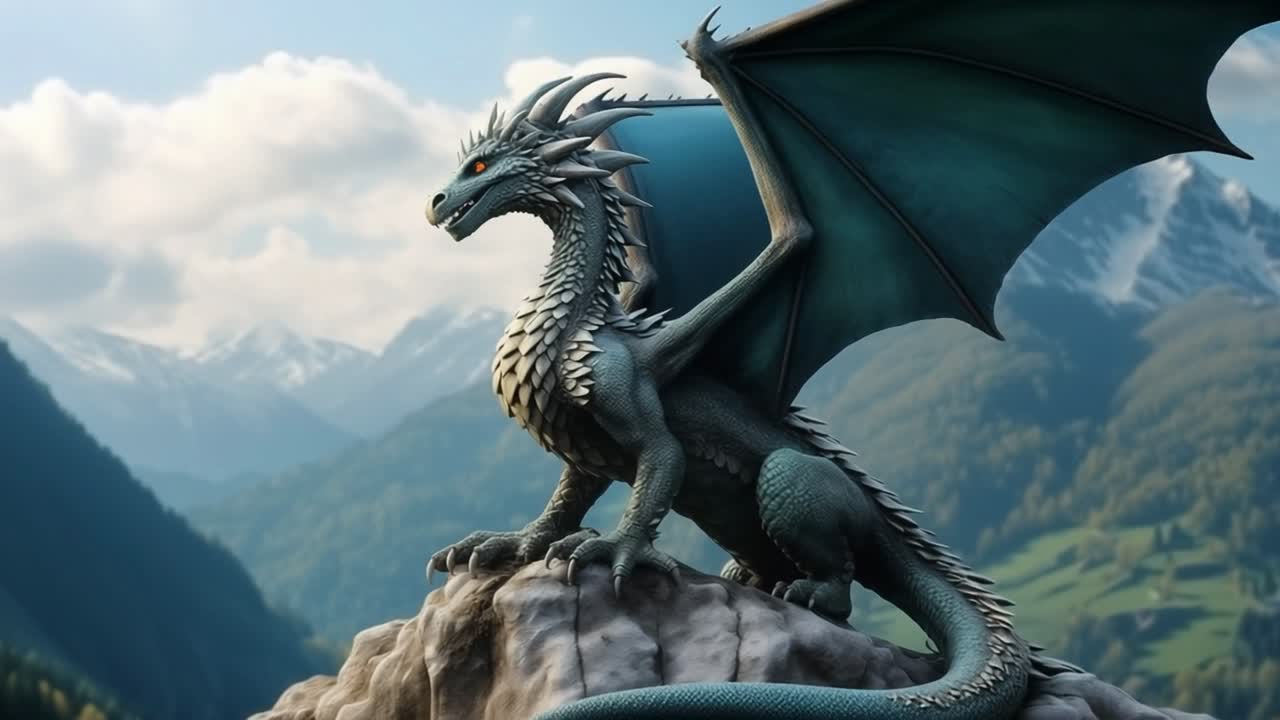Dragon Perched on Mountain Peak