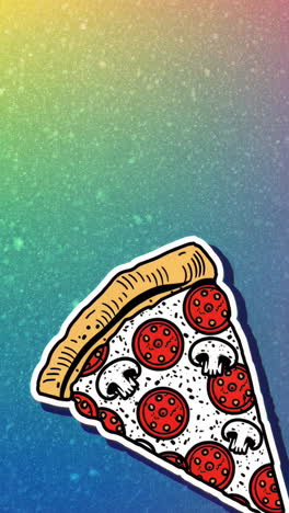 pizza slice with pepperoni and mushrooms on a colorful background