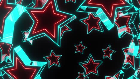 smoothly rotating glossy stars with a neon glow. vj loop animation for clips and holiday decorations.