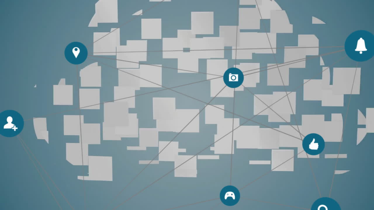 animación de la red de conexiones a través de la nube sobre fondo azul