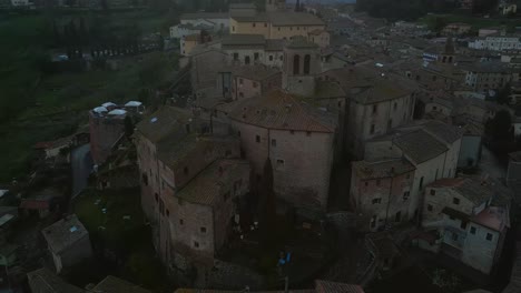 anghiari sunset cinematography: aerial view orbiting in the province of arezzo, tuscany, italy