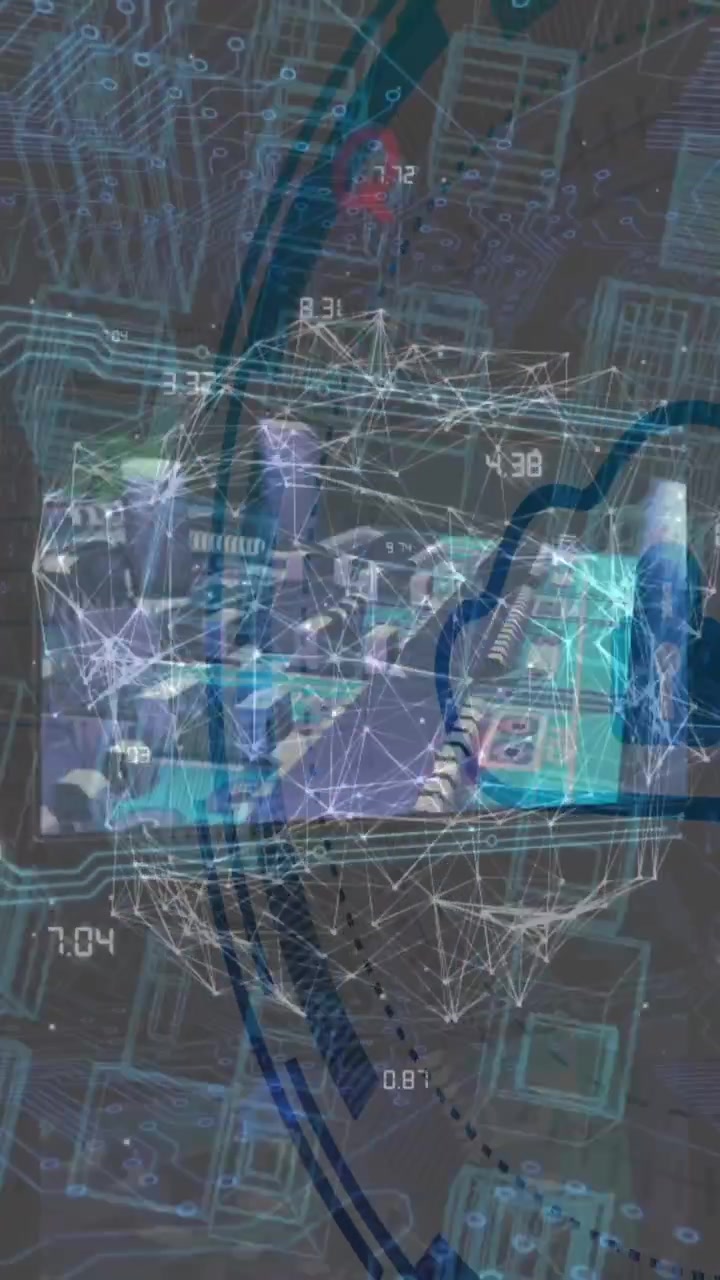 Animation of padlock over data processing on black background